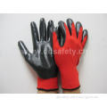 Red Nylon Shell Black Nitrile Coating Smooth Finish Working Gloves (DNN348)